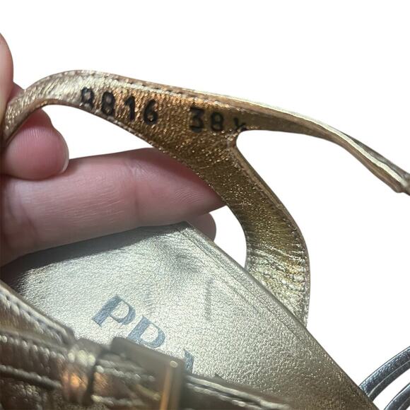 Y2K Prada Gold and Silver Metallic Heels Size 8 38.5 - Picture 8 of 11